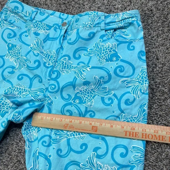 Lilly Pulitzer Womens 14 Turquoise Blue Goldfish Print Straight Leg Pants Cotton - Picture 7 of 8